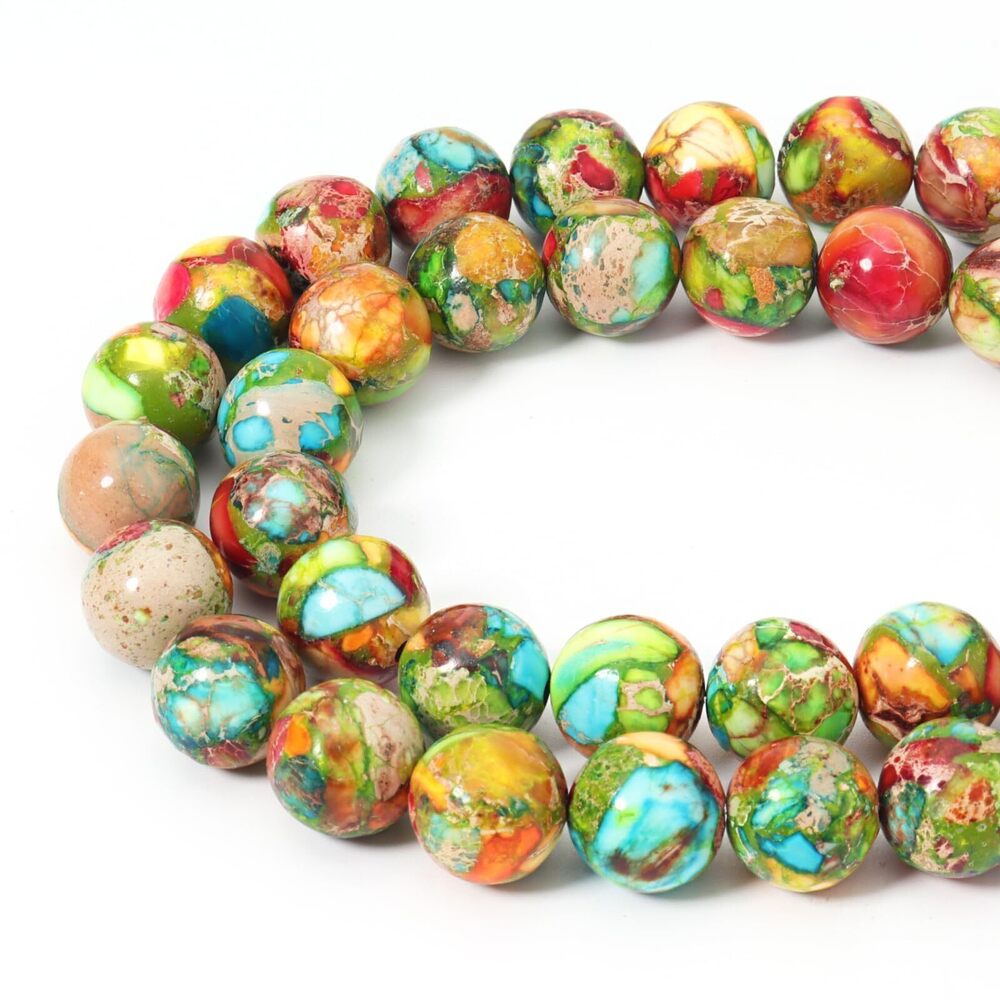 7471 35pcs 10mm Natural Mixed Green Imperial Jasper Gemstone Beads Energy